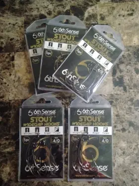 6th Sense 810916038581 5 Packs Of Stout Wide Gap Fishing Hooks Size 4/0 New In Pack