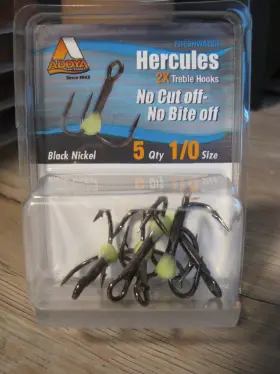 Addya Fishing Hooks 617566267121 5 2x Hercules Treble A404-bn Black Size 1/0 Glow In Dark Resin Bead Addya Fishing Hooks 617566267121 5 2x Hercules Treble A404-bn Black Size 1/0 Glow In Dark Resin Bead