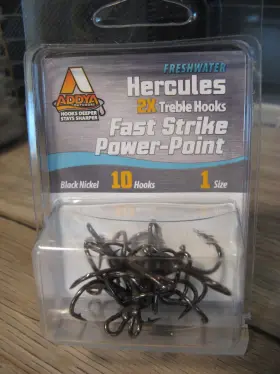 Addya Fishing Hooks A402-bn-1-10 10 2x Hercules Treble A402 Bn Black Sz 1 Fast Strike Power-point Addya Fishing Hooks A402-bn-1-10 10 2x Hercules Treble A402 Bn Black Sz 1 Fast Strike Power-point