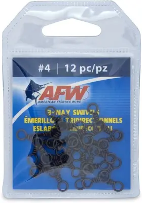 Afw 035926123274 American Fishing Wire Brass 3-way Swivels With Stainless Steel Size #4 Black