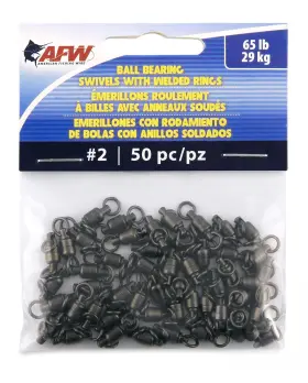 Afw Fwbb02b/50 Solid Brass Ball Bearing Swivels With Double Welded Rings Size #2 65 Lb Tes Afw Fwbb02b/50 Solid Brass Ball Bearing Swivels With Double Welded Rings Size #2 65 Lb Tes