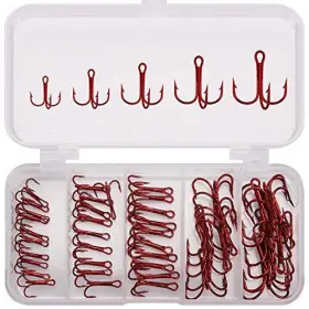Alysontech 192687999187 50pcs/box Red Treble Hooks High Carbon Steel Fishing Kit Sharp And Roun