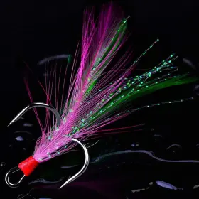 Amhdv 608754921321 Treble Hooks Feather Fishing Size 2 4 6 8 10 Pack Of 20 Pink And Green 8#