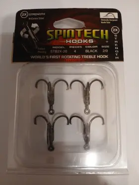 Basstar Stb2x-20 2x Strength Spintech Rotating Treble Hook 3/0 4ct