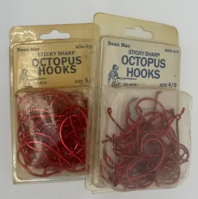 Beau Mac 02314-25 Octopus Hooks - 93 Total- 50 Size 4/0 And 43 5/0 Metallic Red