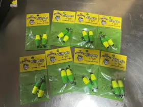 Betts M00bw-sf-2yg 2-1/2 Inch Yellow/green Bobbers Cigar Shape 2ct Lot 8 Betts M00bw-sf-2yg 2-1/2 Inch Yellow/green Bobbers Cigar Shape 2ct Lot 8