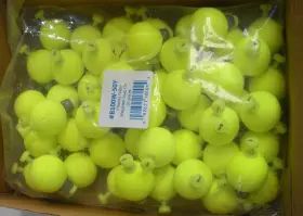 Betts Tackle B100w-50y 1in Flo-glo Yellow Round Weighted Snap-on Float Box Of 50