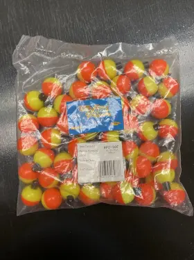 Betts Tackle P2-50f 3/4 Inch Unweighted Fluor Orange And Yellow Snap On Float Bag Of 50