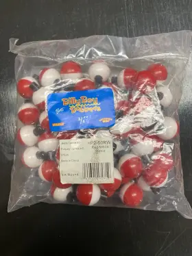 Betts Tackle P2-50rw 3/4 Inch Unweighted Red And White Snap On Float Bag Of 50