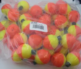 Betts Tackle P4-50f 1-1/4 Inch Unweighted Fluororange And Yellow Snapon Float Bag Of 50