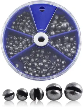 Bigebo 0049 205pcs Fishing Weights Sinkers 5 Sizes Round Split Shot Sinker With Plastic Box