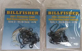 Billfisher 096337020699 2 Packs Size 3 - 95lb Test Stainless Steel Ball Bearing Snap Swivels Billfisher 096337020699 2 Packs Size 3 - 95lb Test Stainless Steel Ball Bearing Snap Swivels