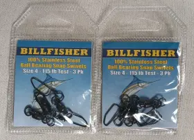 Billfisher 096337020705 2 Packs Size 4 - 115lb Test Stainless Steel Ball Bearing Snap Swivels Billfisher 096337020705 2 Packs Size 4 - 115lb Test Stainless Steel Ball Bearing Snap Swivels