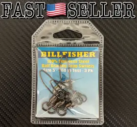 Billfisher 096337020712 3-pack Stainless Ball Bearing Snap Swivels Nickel Black 5 - 260lb