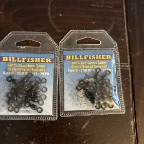 Billfisher Bcbs3 2 Packs Size 3 - 250lb Test 100% Stainless Steel Crane Barrel Swivels Billfisher Bcbs3 2 Packs Size 3 - 250lb Test 100% Stainless Steel Crane Barrel Swivels