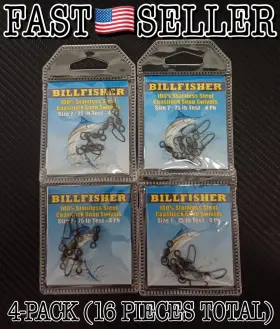 Billfisher Bcss7 4-pack Stainless Coastlock Snap Swivels Size 7 -75 Lb Black