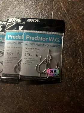 Bkk A-es-8323 10pk Bundle Predator W.gdropshot Wacky Hooks Size 1/0 6piece Each Ss Silver