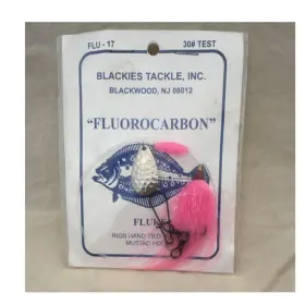 Blackies Tackle Inc. Flu-17 Fluorocarbon 30# Test Fluke Rig Hand Tied Pink/silver Blackies Tackle Inc. Flu-17 Fluorocarbon 30# Test Fluke Rig Hand Tied Pink/silver