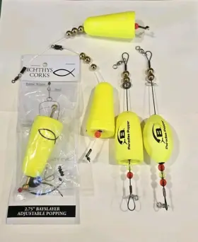 Bomber 032256237794 Lot Of Paradise Popper X-treme Pro Yellow Ichthys Corks Bayslayer