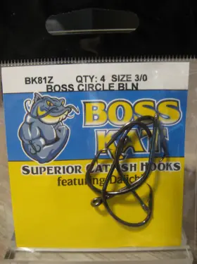 Boss Kat Bk81z-3/0 4 Superior Catfish Circle Hooks - Black Nickel Size 3/0 Boss Kat Bk81z-3/0 4 Superior Catfish Circle Hooks - Black Nickel Size 3/0