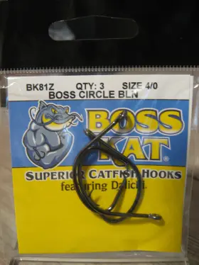 Boss Kat Bk81z-4/0 3 Superior Catfish Circle Hooks - Black Nickel Size 4/0 Boss Kat Bk81z-4/0 3 Superior Catfish Circle Hooks - Black Nickel Size 4/0