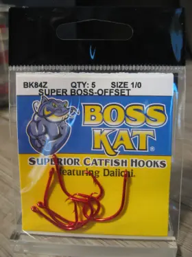 Boss Kat Bk84z-1/0 5 Superior Catfish Circle Hooks - Red Super Offset Size 1/0 Boss Kat Bk84z-1/0 5 Superior Catfish Circle Hooks - Red Super Offset Size 1/0