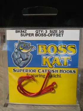 Boss Kat Bk84z-3/0 3 Superior Catfish Circle Hooks - Red Super Offset Size 3/0 Boss Kat Bk84z-3/0 3 Superior Catfish Circle Hooks - Red Super Offset Size 3/0