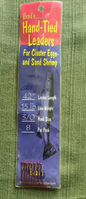 Brads Hand Tied Leaders 638962120117 8 42 Inch Leader And Red Size 3/0 Fish Hooks For Cluster Eggs Sand Shrimp New