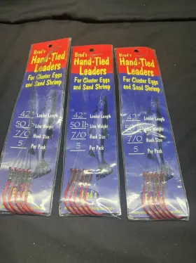 Brads Hand Tied Leaders W-el50/60 3 Egg Cluster Sand Shrimp Sz 6/0 Hook 5 Pack 42 Inch Leader