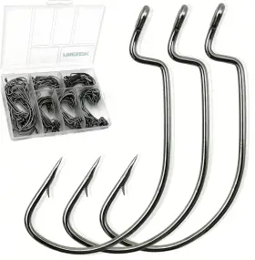 Branded Fi-n5868 120pcs Bass Fishing Hooks Freshwater Premium Extra Wide Gap Offset Worm Ho Branded Fi-n5868 120pcs Bass Fishing Hooks Freshwater Premium Extra Wide Gap Offset Worm Ho