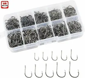Branded Reemoo-fh500 500pcs Fish Hooks 10 Sizes Fishing Black Silver Sharpened With Box Quality Kit