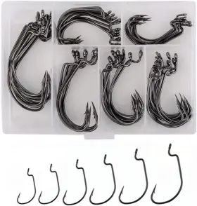 Bright Starl 445044663669 60pcs Offset Worm Hook High Carbon Steel Wide Gap Bait Jig Fish Hooks With Plast Bright Starl 445044663669 60pcs Offset Worm Hook High Carbon Steel Wide Gap Bait Jig Fish Hooks With Plast