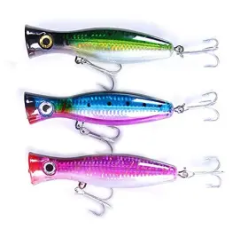 China 780347451382 Pack Of 3 Large Top Water Poppers 4.75 In/ 1.5 Oz Green/blue/red Velvet China 780347451382 Pack Of 3 Large Top Water Poppers 4.75 In/ 1.5 Oz Green/blue/red Velvet