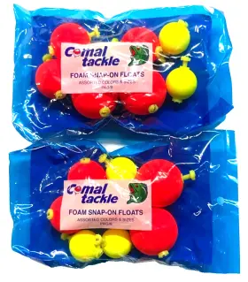 Comal Tackle Ssa10-8 2 Packs Snap-on Float Assortment Two Colors Three Different Sizes