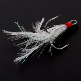 Conskyee 711181456332 20pcs Feather Treble Fishing Hooks Size 4 Tied Round Bend Barbed Triple Conskyee 711181456332 20pcs Feather Treble Fishing Hooks Size 4 Tied Round Bend Barbed Triple