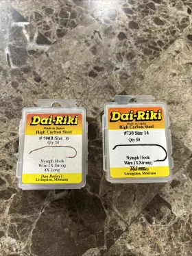 Dai-riki 049515201663 Dai-ricki Fishing Hooks Size 6 14 2 Pack 50 High Carbon Steel Nymph
