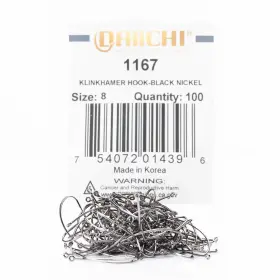 Daiichi 1167 1160 Klinkhamer Hook - Black Nickel All Sizes 100-pack