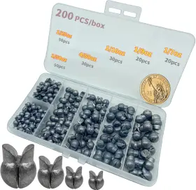 Damidel 313090845803 200pcs/box Big Size Removable Split Shot Fishing Sinkers 1/7oz 1/9oz 1/10oz