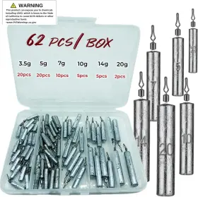 Damidel 313097141168 62pcs/box Lead Drop Shot Weights Kit 3/4oz 1/2oz 1/4oz.3/8oz 1/5oz.1/8oz Mixed
