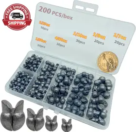 Damidel 313109259218 200pcs/box Big Size Removable Split Shot Fishing Sinkers 1/7oz 1/9oz 1/10oz 4/50