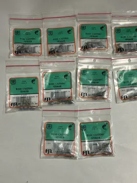Dolphin Brand 050209012724 Lot Of 50 10 Packs 5 Total Bass Casting Sinkers Weights 1/8 Ounce
