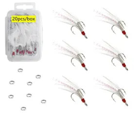 Drchoer 034948590170 20pcs Fishing Round Bend Treble Hooks Black Nickel Feather Dressed 3x S