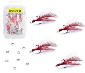 Drchoer 726672116473 20pcs Fishing Round Bend Treble Hooks Black Nickel Feather Dressed 3x S