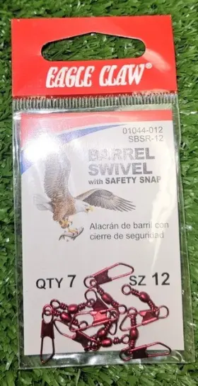 Eagle Claw 01044-012 Ea Barrel Swivel / Safety Snap #12 Red - 5 Pack 01044