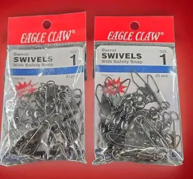 Eagle Claw 010522-001 40 Barrel Swivels With Safety Snap Size 1 2 20pks