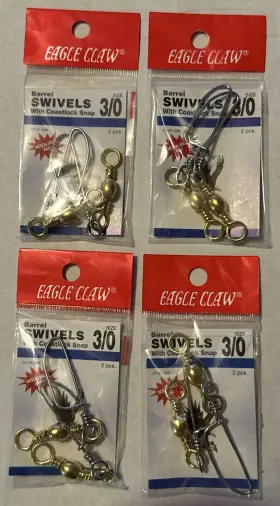 Eagle Claw 01121-039 4 Packs Barrel Swivels With Coastlock Snap Qty 2 Ea. Size 3/0 Nip