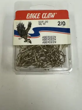 Eagle Claw 022f-2/0 New 50ct Gold Aberdeen Hooks Size 2/0 Made Usa