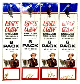 Eagle Claw 047708001274 4 Packs Snelled Fish Hook Size 10 Gold Finish 6-count Package No. 121