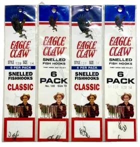 Eagle Claw 047708001915 4 Packs Snelled Fish Hooks Size 14 Bronze 6 Count Package Style 139