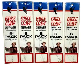 Eagle Claw 047708002257 5 Packs Snelled Fish Hooks Size 14 Gold 6 Count Package Style 173
